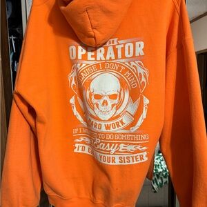 Orange Graphic Hoodie with Skull Design